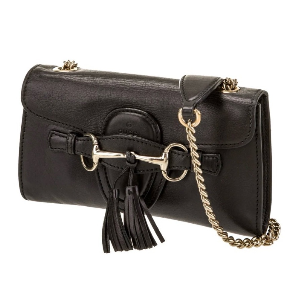 NWOT Gucci Black Leather Shoulder bag with Gold Chain